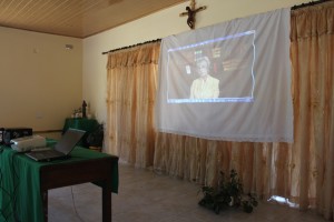 Our table-cloth projection screen.