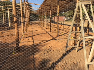 Photo of the chicken run under construction for the St Albert's Mission Hospital income-generating poultry project.