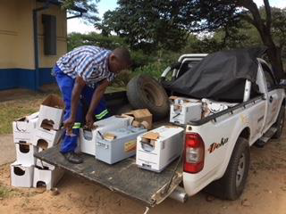 Photo: Arrival of solar batteries purchased by BHA to replace exhausted batteries for St. Albert's operating theatre.